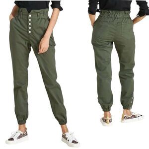 Veronica Beard Tedi Tapered High Rise Army Green Paper Bag Pants Twill 12/31